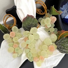 Napkin Ring Holder Frosted Green Glass Sugared Grapes Grape Table Decor Set-4