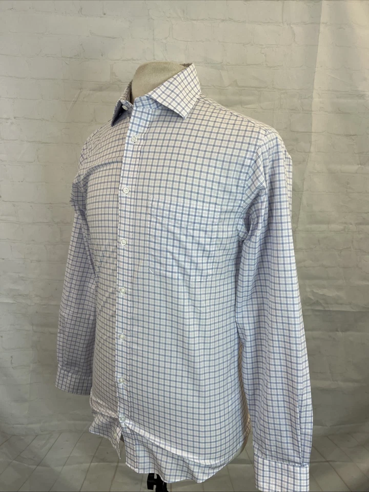 SLIM FIT Jos A. Bank Men's White Purple & Blue Plaid Dress Shirt 15 - 34 $118 - Image 3 of 4