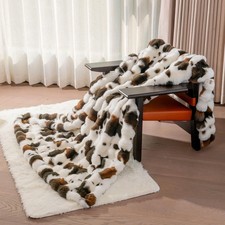 Cow Print Faux Fur Throw Blanket for Couch, Soft Plush Fuzzy Blanket for Sofa...