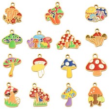 15pcs Mushroom Pendant Enamel Dangle Charm for Necklace Bracelet Earring Crafts