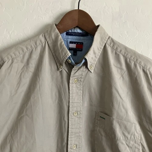 Tommy Hilfiger Shirt Mens Large Button Down Short Sleeve Embroidered Lion Crest - product listing photo