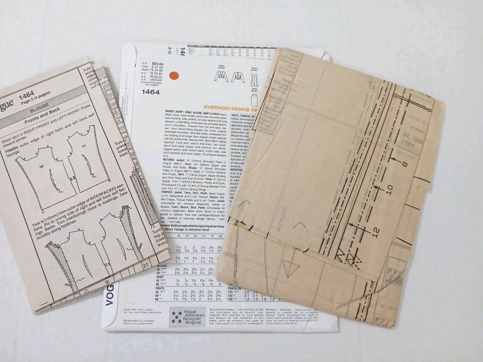 Выкройка для шитья 1464 Vogue. Женская куртка туника блузка юбка брюки. Размер 8, 10,12 - Изображение 3 из 3