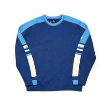 70s 80s Demetre 100 Virgin Wool Ski Sweater Size Medium Stripe Blue White