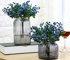 10 Pack Artificial Flowers California Faux Blueberries Artificial Stems for D...