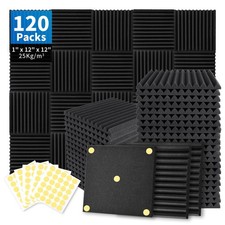 Focusound 120 Pack Acoustic Foam Panels 1 x 12 x 12 Sound Proof Foam Panels S...