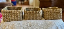 Set of 3 Woven Storage Baskets with Wooden Bottoms