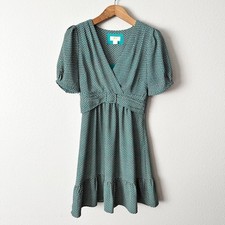 Maeve Teal Green Geometric Print Retro Style Buckle Fit n Flare Dress Size 6