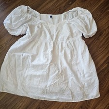 Old Navy Women Dress 2X White Seersucker Short Balloon Sleeve ALine Knee Length