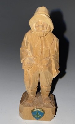 J.L. Daigle Vintage Signed Canadian Artist 4  Hand Carved Wood Fisherman