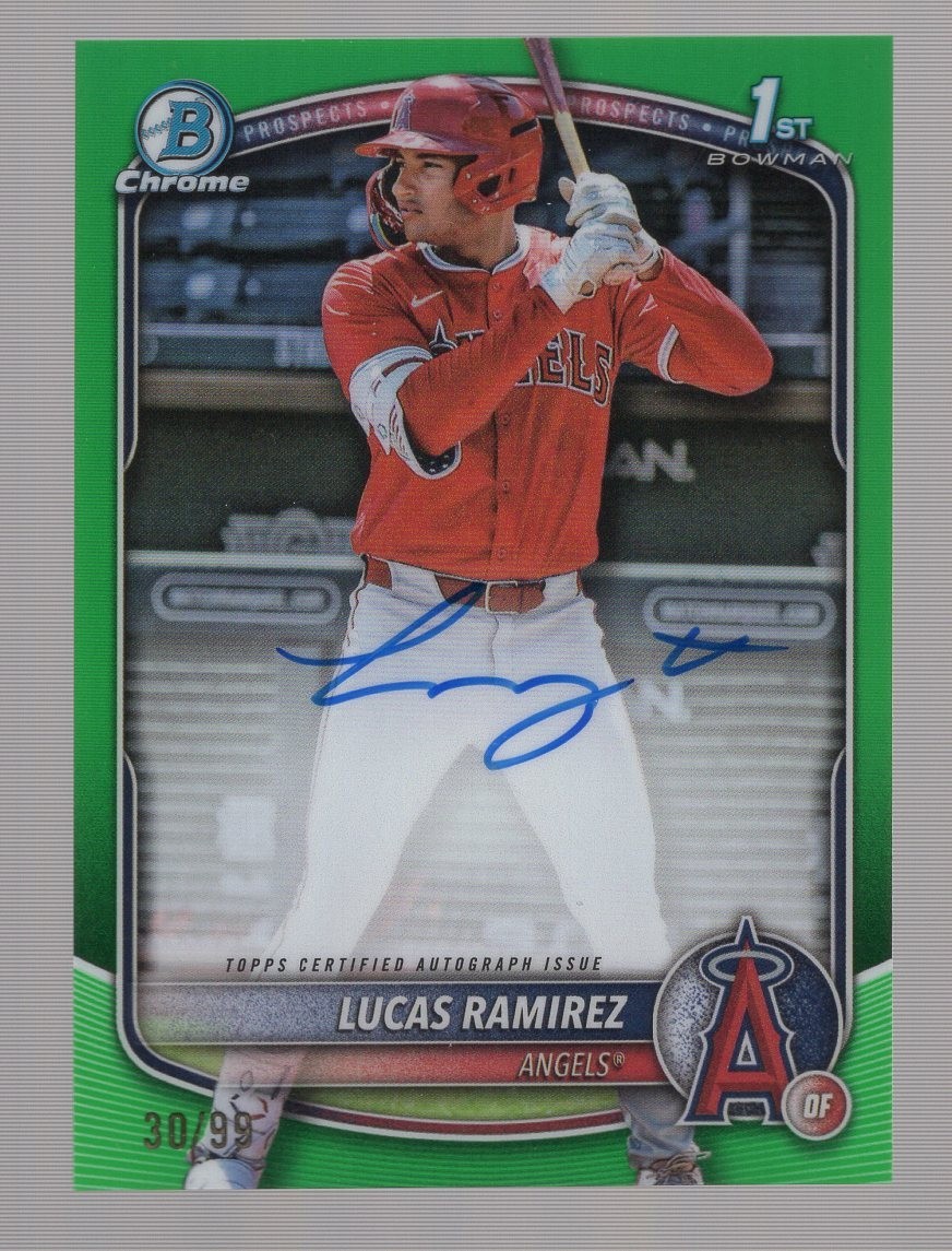 LUCAS RAMIREZ 2025 BOWMAN CHROME GREEN REFRACTOR 1ST RC AUTO #30/99 **ANGELS**