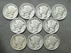 1941-D Mercury Dimes Lot of 10 90% Silver  Better Than Avg Circulation 26-1507