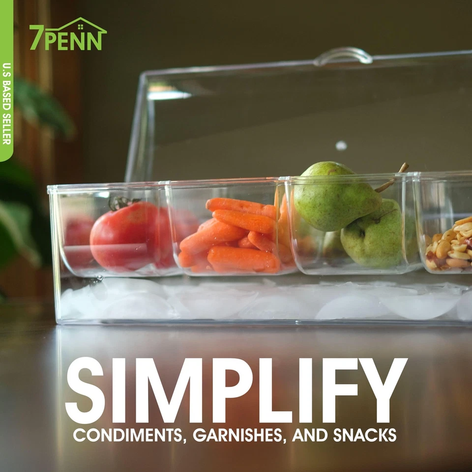 Condiment Tray with Ice Chamber, 4 Condiment Containers, Lid - Bar Garnish Tr... - Image 4 of 4