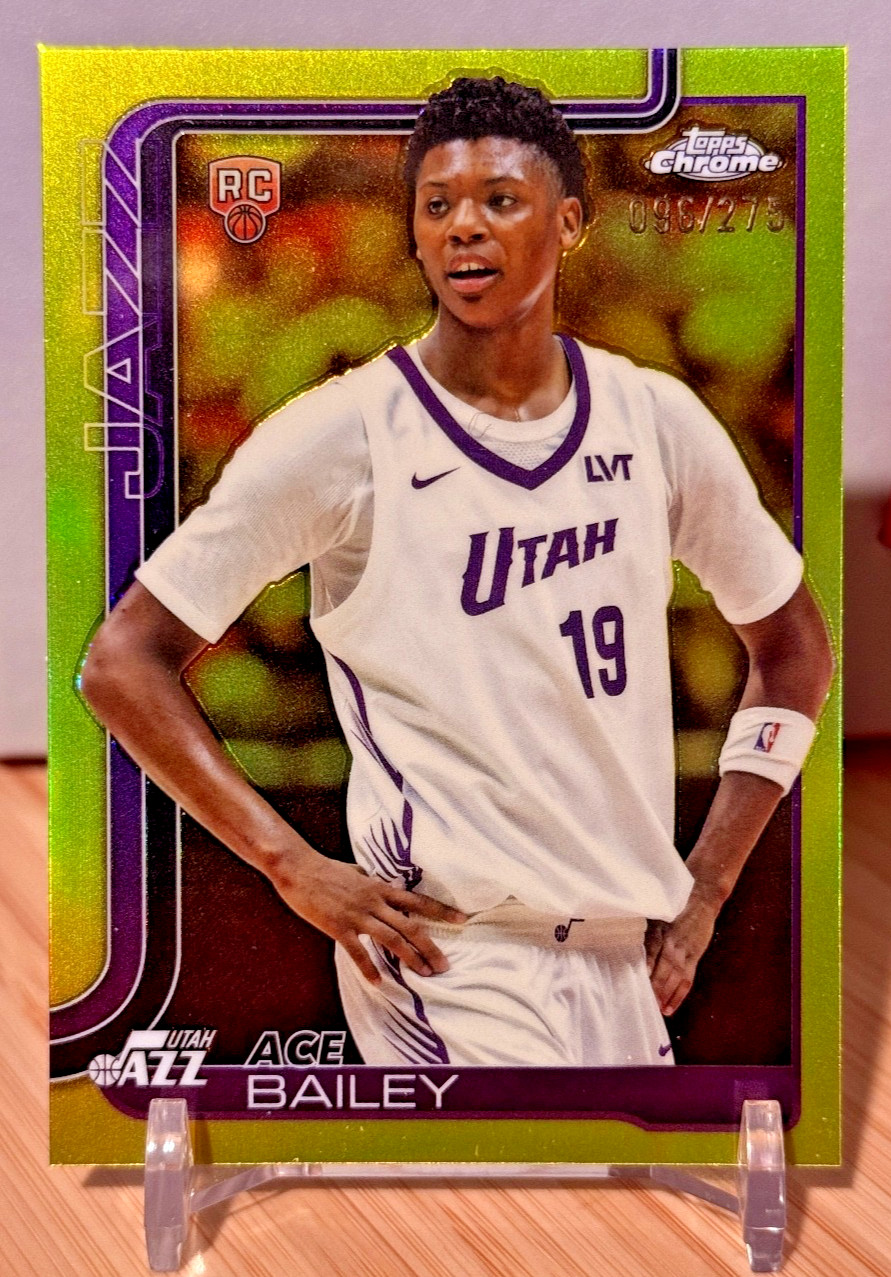 Ace Bailey 2025 Topps Chrome #255 Yellow Refractor RC /275 | Utah Jazz