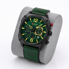 CURREN Mens Quartz Watch Green Dial Leather B...