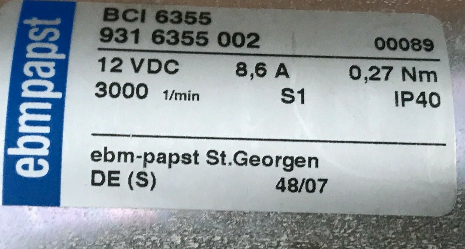 ebmpapst BCI 6355 12V Motor ebm papst bci 931 6355 002 eBay