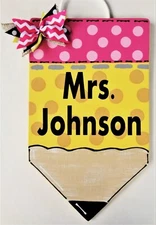 Personalize TEACHER PENCIL SIGN Name Plaque School Class Classroom Wall Hanger
