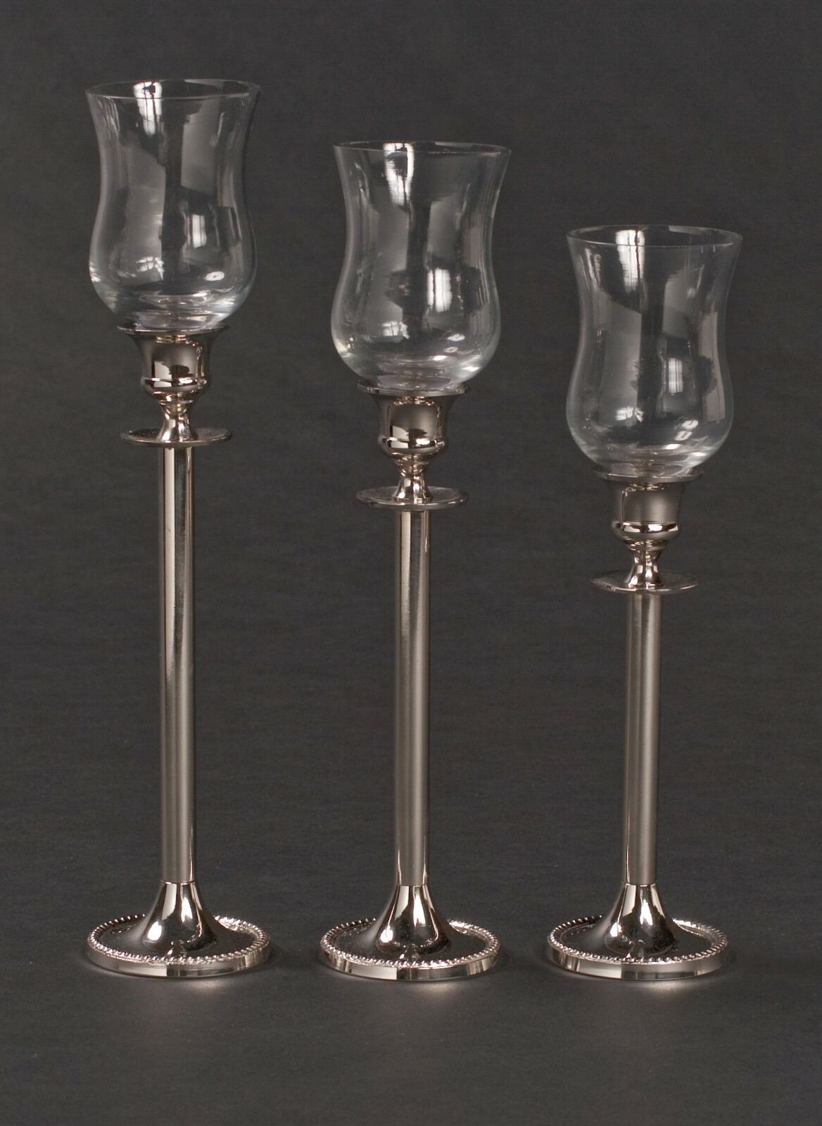 IMPERFECT Candle Holder 7"-8"-9"Hi Set/3 Nickel Plated on Brass REDUCED PRICE