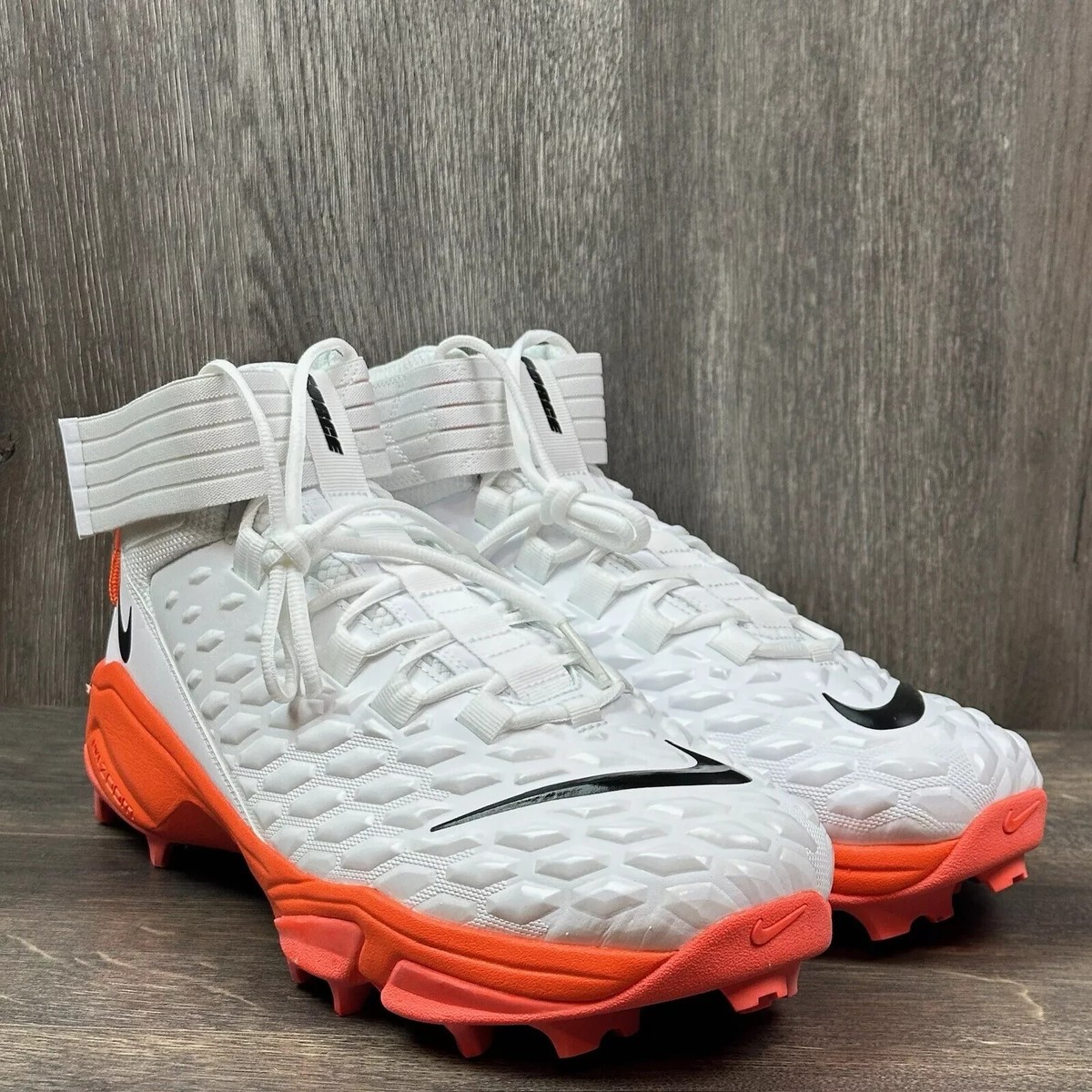 NIKE FORCE SAVAGE PRO SHARK FOOTBALL CLEATS SIZE 13 WHITE ORANGE