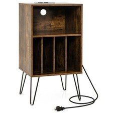 Record Player Stand Storage Turntable Stand Living Room With Charging Station