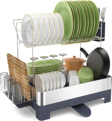 New-Large Dish Drying Rack, Dish Racks for Kitchen Counter, 2 Tier Stainl
