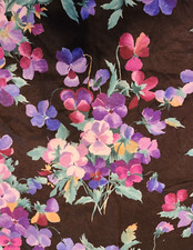 Bright Pansy Violet Flowers Black Soft Cotton Knit Fabric Yard Goods 25x56 inch