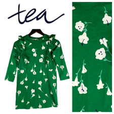 Tea Collection Girls  12 Large Dress Green Floral Ruffle Party Holiday aa