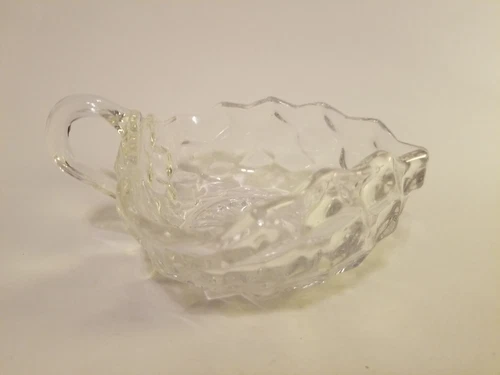 Vtg Fostoria American Clear Glass Crimped Edge Bowl w/Handle Diamond Pattern