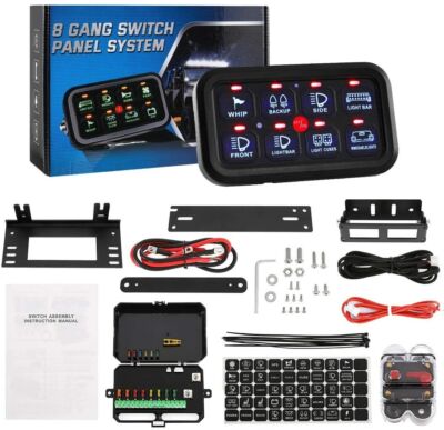 8 Gang Switch Panel 12V ON-OFF Electronic Relay System Control Blue Back Light