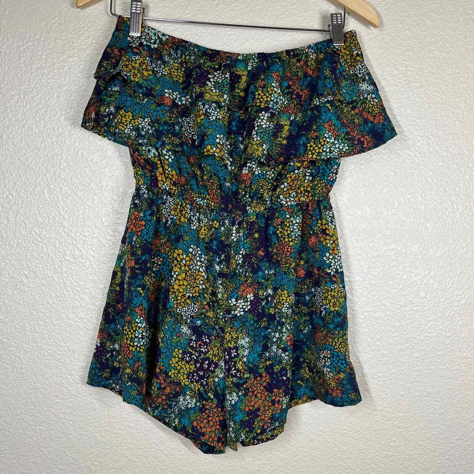 Mameluco Blu Moon sin tirantes colorido volante floral para mujer talla 1” Foto 2 de 4