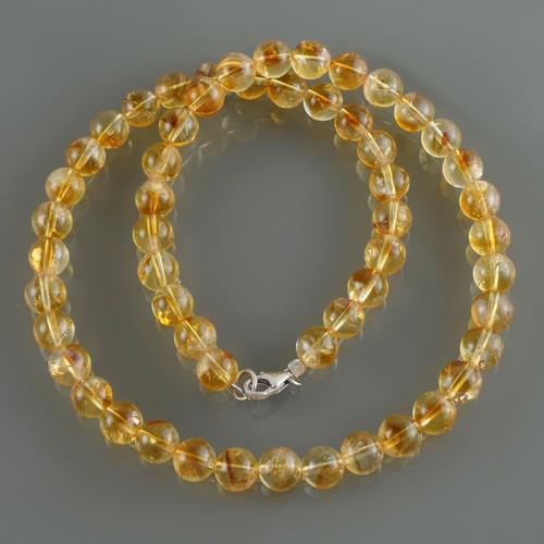 Handcrafted 8mm Natural Citrino Amarillo Cuentas Redondas Cadena 18" Hilo Collar - Imagen 2 de 6