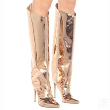 Stylish Women Metallic Mirror Stilettos High Heel Knee High Boots Club US 4.5-13