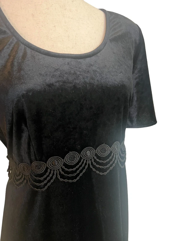 Vestido Vintage Terciopelo Talla 8 Negro Encaje Maxi Años 90 Gótico Bruja Largo Oscuro Romántico Foto 4 de 4