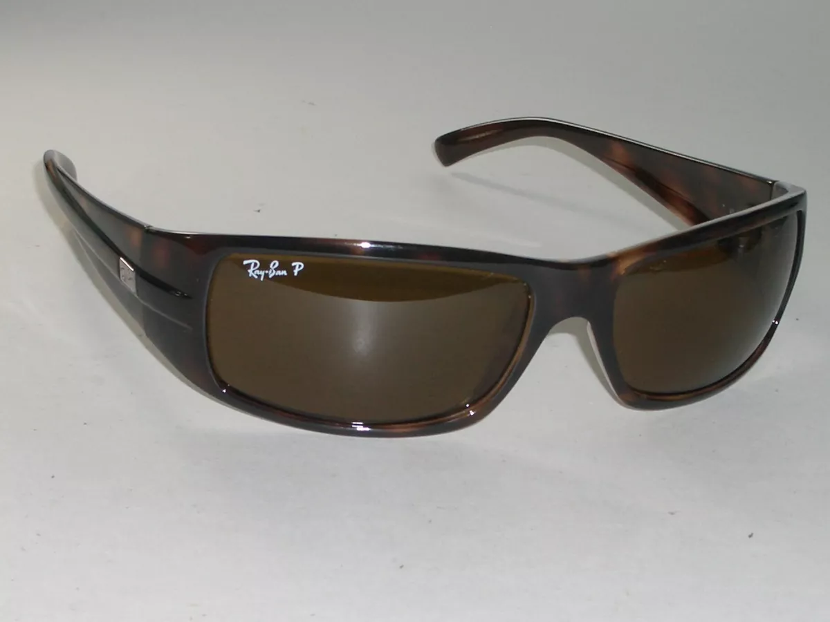 RAY BAN RB4057 SHINY TORTOISE B15 BROWN POLARIZED SPORT WRAPS SUNGLASSES w CASE