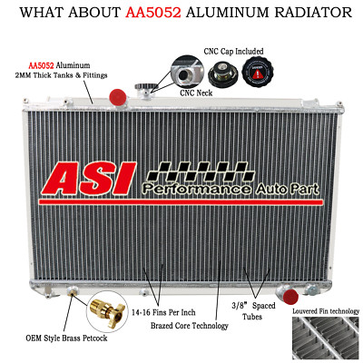 3 Row Aluminum Radiator For 96-00 TOYOTA MARK II Chaser JZX100 1JZ-GTE 2.5 L4 MT