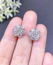 1Ct Lab Created Diamond Round Cluster Flower Stud Earrings 14K White Gold Plated