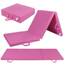 Pink Exercise Non-Slip Tri-Fold PU Leather Gym Mat For Gymnastics Yoga 6'x2'