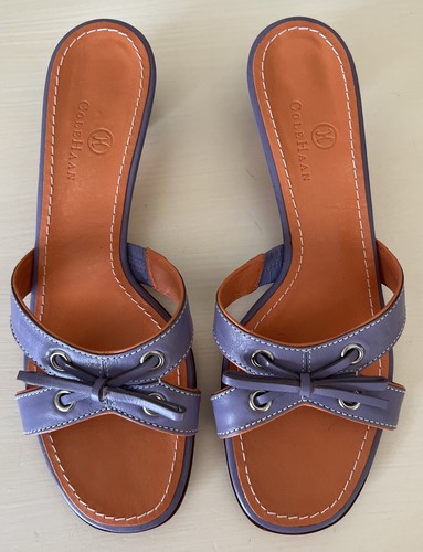 Cole Haan Lavender Orange Leather Bow Tie X-Cross Straps Sandals Size 8B Heels - Picture 2 of 5