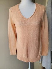Chicos Top Womens Small Orange Shimmering Threads Cozy Elegant Glamour Beachy