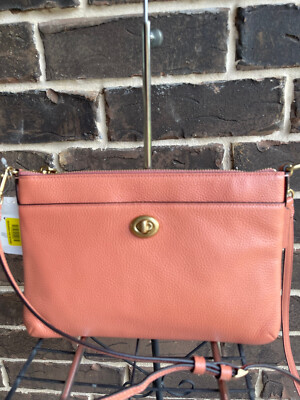 NWT $195 Coach Polly C3376 Light Apricot Pebbled Leather Crossbody
