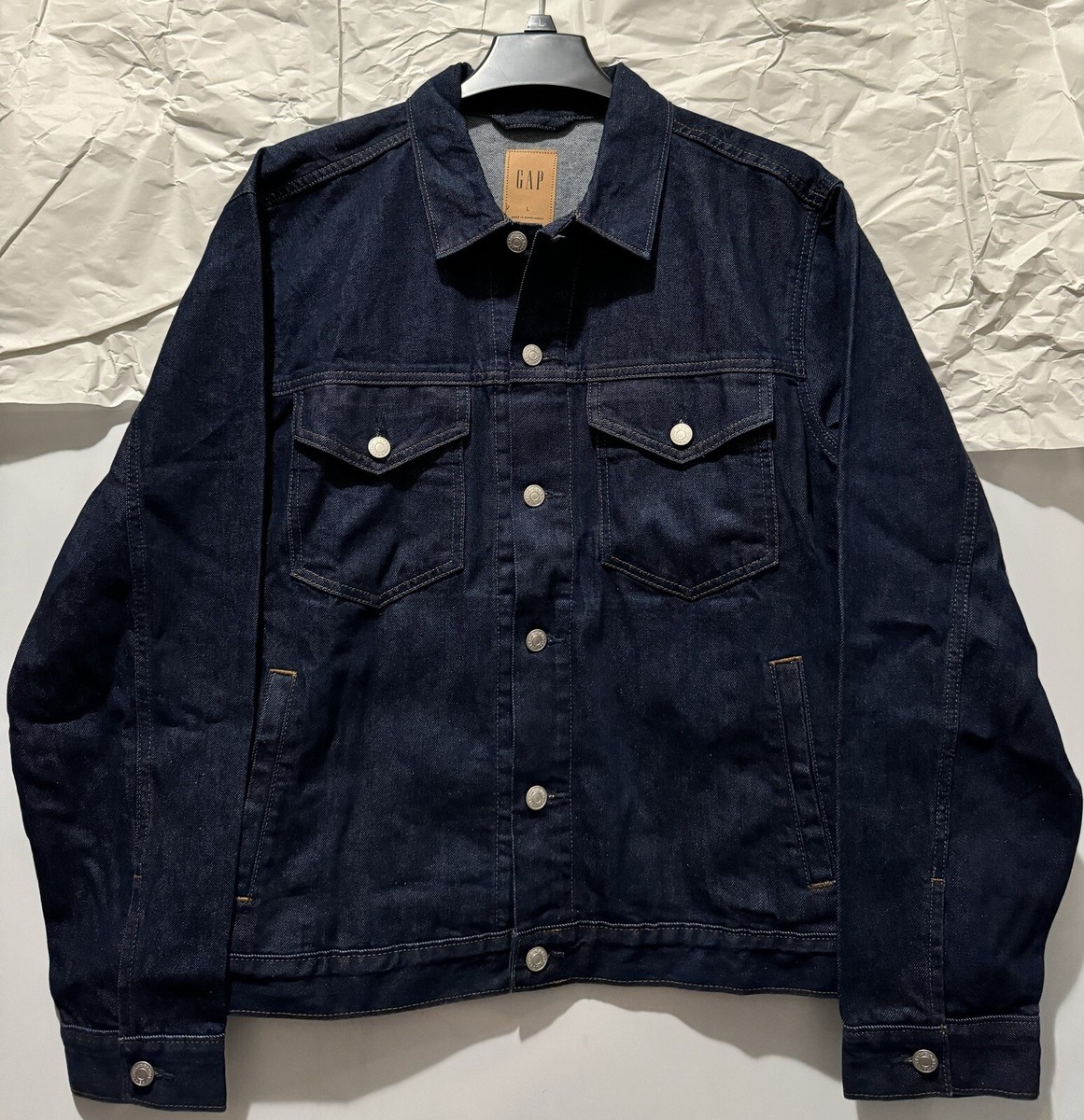 GAP Men's Large Icon Denim Jacket Button Up Closure Dark Indigo Color  (NWT)