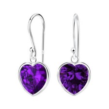 10mm Heart Cubic Zirconia Earrings - Amethyst - 925 Sterling Silver Jewelry