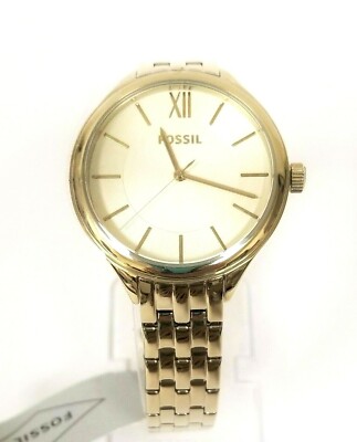 NEW FOSSIL PALE GOLD,ROMAN NUMERALS,LINK BRACELET WATCH BQ3153