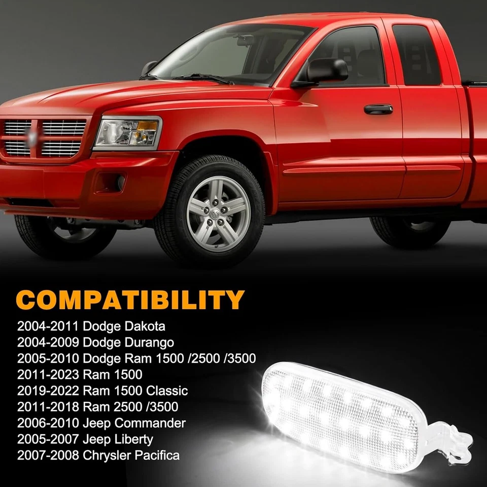 LED Overhead Dome Lights Panel +Lamp Cover For 2005-2023 Ram 1500 Dakota Durango Foto 4 de 4