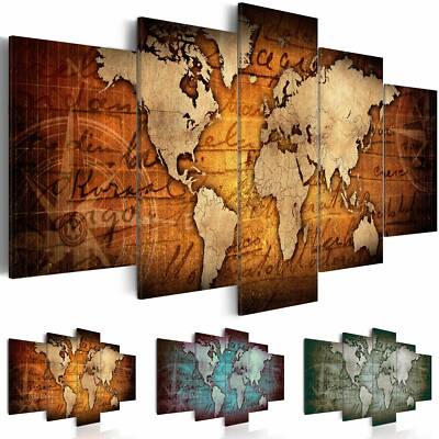 Canvas Wall Art Image Photo Print Vintage World Map Retro k-A-0062-b-n