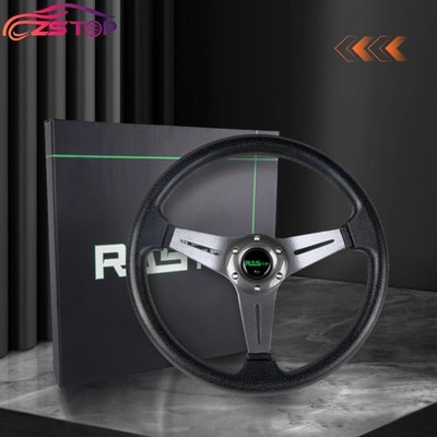 Gray 14INCH Universal Aluminum 6 Bolt Racing Steering Wheel Drifting Deep Dish