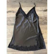 Rumours Lace Trim Satin Slip Dress Black Medium Lingerie Nightwear Loungewear