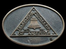 RJ05119 VINTAGE 1978  TELEPHONE PIONEERS OF AMERICA  SOLID BRASS BELT BUCKLE