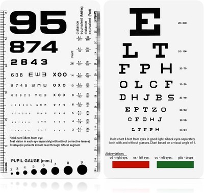 Pocket Eye Chart - Snellen & Rosenbaum for Exams, 6.5x3.5 Inches... 