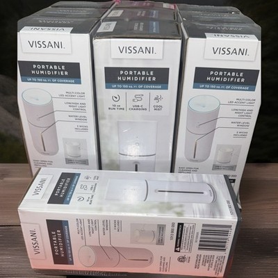 Vissani Portable Cool Mist Tabletop Humidifier USB-C, 150 sq ft, LED Light, 10hr