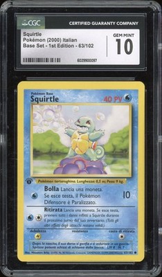 2000 Pokemon ITALIENISCH 1. Edition Base Set Squirtle 63/102 CGC 10 GEM MINT